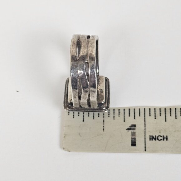 Vintage Sterling Silver Garnet Ring Sz 8.25 Square Wide Cut Out Wavy Band Chunky - Picture 9 of 16